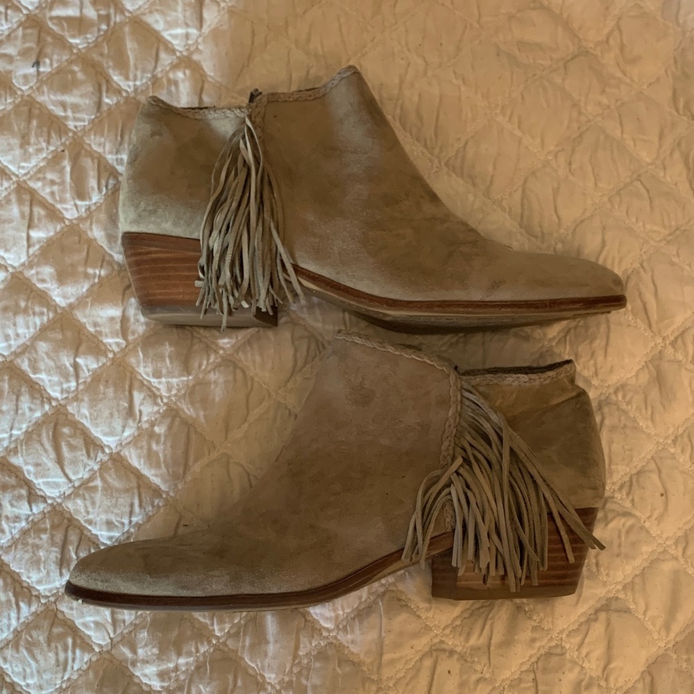 Sam Edelman Fringe Ankle Booties in Tan Suede